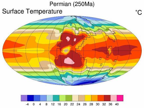  Modèle climatique montrant les températures calculées très élevées à la LPT  